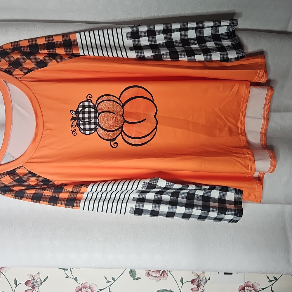 Orange Pumpkin Graphic Long Sleeve Top